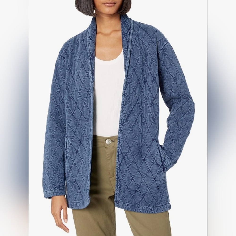 Lucky Brand Quilted Open Front Jacket Blue Women’s Size Small Lightweight